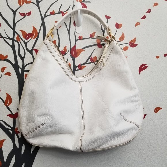 Cole Haan Handbags - Cole Haan Hobo Pebbled White  Leather Shoulder Bag